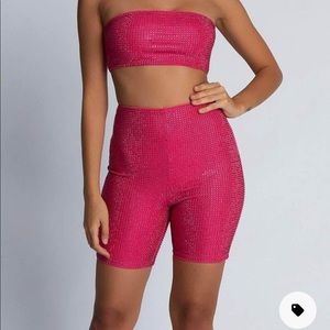 NWT Hot Pink Two Piece Diamanté Set